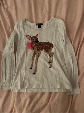Gymboree White Long-Sleeve Sequin Fawn Top with Pink Tulle Bow
